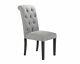 Grey Linen Dining Chair Scroll Button Back With Black Legs Upholstered Furniture