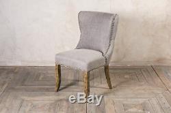 Grey Linen Dining Chair, Upholstered Side Chair, Button Back In French Style