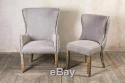Grey Linen Dining Chair, Upholstered Side Chair, Button Back In French Style