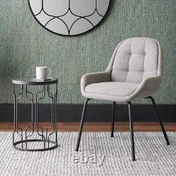 Grey Linen Dining Chair with Black Metal Legs