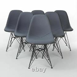 Grey Set (6) Herman Miller Original Eames Upholstered Black DSR Side Shell Chair