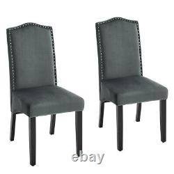 Grey Upholstered Dining Chair Set of 4 2 Living Room Kitchen Chairs + Wood Legs