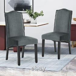 Grey Upholstered Dining Chair Set of 4 2 Living Room Kitchen Chairs + Wood Legs
