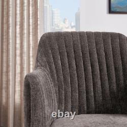 Grey Upholstered Tub Arm Chair Seat Oak Wash Wood Frame Chair Tub Ribbed Dining