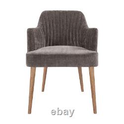 Grey Upholstered Tub Arm Chair Seat Oak Wash Wood Frame Chair Tub Ribbed Dining