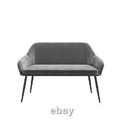 Grey Velvet Dining Bench with Black Legs and High Back Seats 2 Logan LOG016