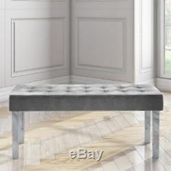 Grey Velvet Dining Bench with Chrome Legs Jade Boutique JAD008