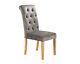 Grey Velvet Dining Chair Button Back Scroll Back With Oak Legs