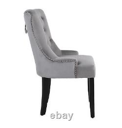 Grey Velvet Dining Chair, Ring Knocker Velvet Material Studded Wing back