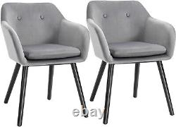 Grey Velvet Dining Chairs Lounge Reception Upholstered Padded Seats 2 Pcs Set UK