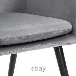 Grey Velvet Dining Chairs Lounge Reception Upholstered Padded Seats 2 Pcs Set UK