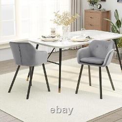 Grey Velvet Dining Chairs Lounge Reception Upholstered Padded Seats 2 Pcs Set UK