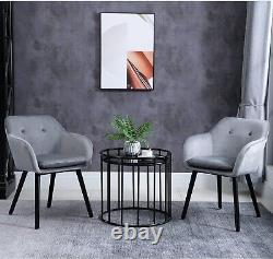 Grey Velvet Dining Chairs Lounge Reception Upholstered Padded Seats 2 Pcs Set UK