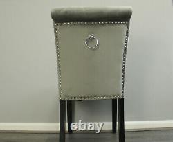 Grey Velvet Dining Chairs with Knocker/Ring Back Upholstered Seat, 1, 2, 4, 6