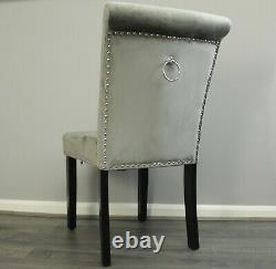 Grey Velvet Dining Chairs with Ring Knocker Upholstered Seat, 1, 2, 4, 6 chairs