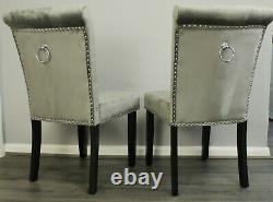 Grey Velvet Dining Chairs with Ring Knocker Upholstered Seat, 1, 2, 4, 6 chairs
