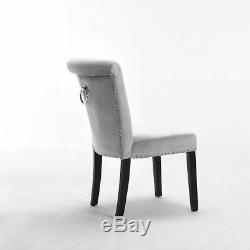 Grey Velvet Dining Room Chairs Upholstered Knocker Kitchen High Back Chair NEW