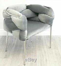 Grey Velvet Tub Chair Dining Chair Accent Chair Hugging Upholstered Chrome Legs