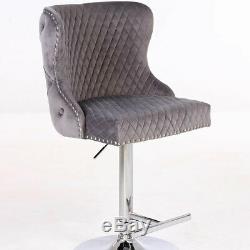 Grey Velvet Upholstered Breakfast Bar Stool Chrome Lionhead Dining Chair Seat