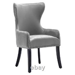 Grey Velvet Upholstered Dining Chair Wing Back Armchair Dining Room Kitchen Seat