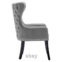 Grey Velvet Upholstered Dining Chair Wing Back Armchair Dining Room Kitchen Seat