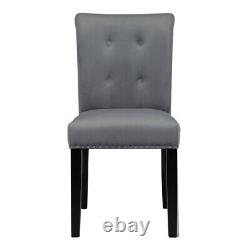 Grey Velvet Upholstered Dining Chairs Accent Seat with Knocker Back Wooden Legs