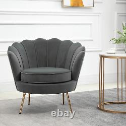 Grey Velvet Upholstered Scallop Chair Golden Wooden Legs Modern Padded Armchair