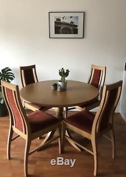 HJ Berry Solid Oak Round Dining Table And 4 Upholstered Chairs