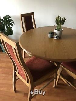 HJ Berry Solid Oak Round Dining Table And 4 Upholstered Chairs