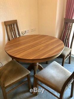 HJ Berry Solid Oak Round Extendable Dining Table And 4 Upholstered Chairs