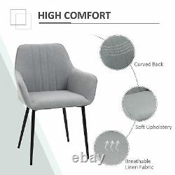 HOMCOM Dining Chairs Upholstered Linen Fabric Metal Legs, Set of 2