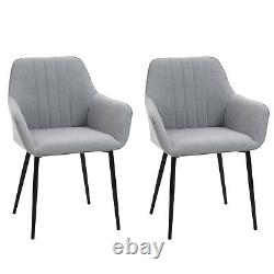 HOMCOM Dining Chairs Upholstered Linen Fabric Metal Legs, Set of 2, Light Grey