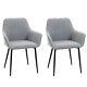 Homcom Dining Chairs Upholstered Linen Fabric Metal Legs, Set Of 2, Light Grey