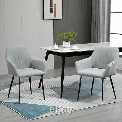 HOMCOM Dining Chairs Upholstered Linen Fabric Metal Legs, Set of 2, Light Grey