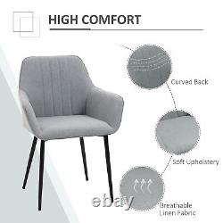 HOMCOM Dining Chairs Upholstered Linen Fabric Metal Legs, Set of 2, Light Grey