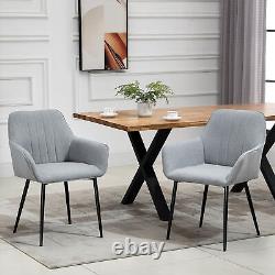 HOMCOM Dining Chairs Upholstered Linen Fabric Metal Legs, Set of 2, Light Grey