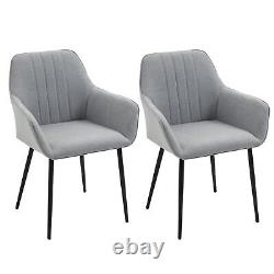 HOMCOM Dining Chairs Upholstered Linen Fabric Metal Legs, Set of 2, Light Grey