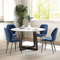 HOMCOM Modern Style Kitchen Chairs Set of 4 with Flannel Upholstered, Dark Blue