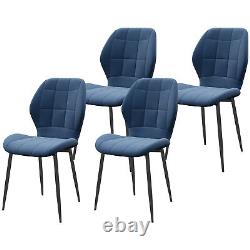 HOMCOM Modern Style Kitchen Chairs Set of 4 with Flannel Upholstered, Dark Blue