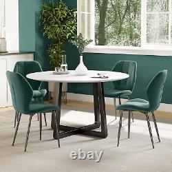 HOMCOM Modern Style Kitchen Chairs Set of 4 with Flannel Upholstered, Dark Green