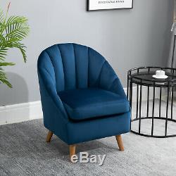 HOMCOM Velvet Fabric Single Sofa Dining Chair Solid Wood Leg Upholstered Blue