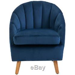 HOMCOM Velvet Fabric Single Sofa Dining Chair Solid Wood Leg Upholstered Blue