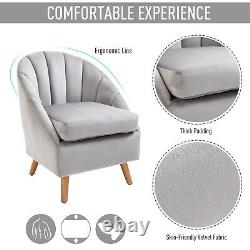 HOMCOM Velvet Fabric Single Sofa Dining Chair Solid Wood Leg Upholstered Grey