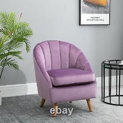 HOMCOM Velvet Fabric Single Sofa Dining Chair Solid Wood Leg Upholstered Purple