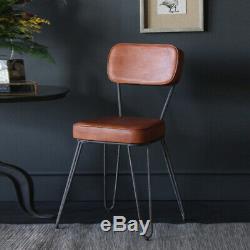 Hairpin Industrial Dining Chair, Buffalo Leather Upholstered Seat and Back