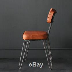 Hairpin Industrial Dining Chair, Buffalo Leather Upholstered Seat and Back