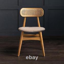Halas Dining Chair Grey Fabric Upholstered Seat with Natural Wooden Beech Base