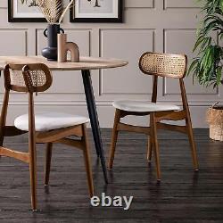 Halas Dining Chair Natural Fabric Upholstered Seat with Dark Oak Wooden Base