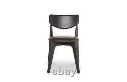 Heals Slab Side Dining Chair Solid Oak Black Lacquered Upholstered RRP £580