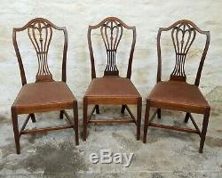 Hepplewhite Georgian Set of 6 Mahogany Upholstered Dining Chairs (Chippendale)